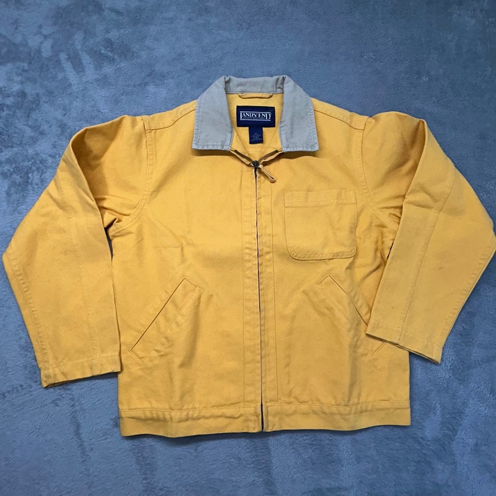 Lands End Women Mustard Yellow Cotton Canvas Field Jacket Barn Coat Size M 10/12